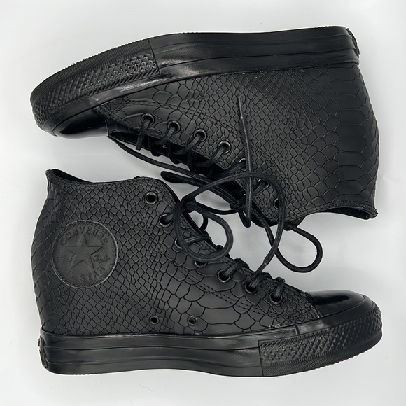 RARE Chuck Taylor All Star Lux Embossed Reptile Mid Top Sneaker Wedges sz7.5 - Picture 5 of 14